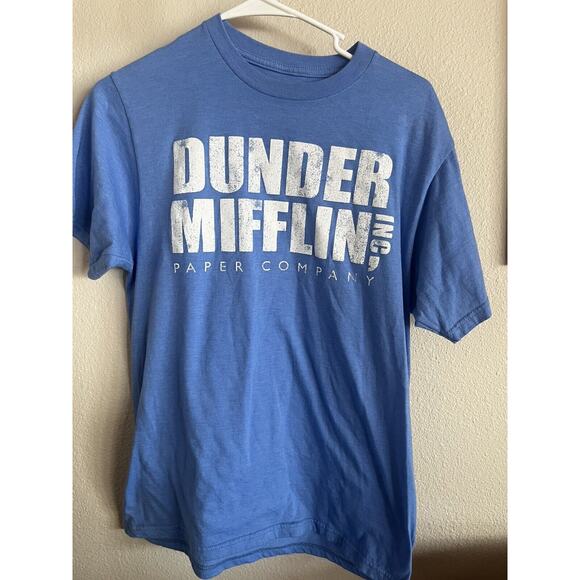 Dunder Mifflin Shirt Mens Medium Blue The Office Graphic Logo Short Sleeve - Picture 2 of 4